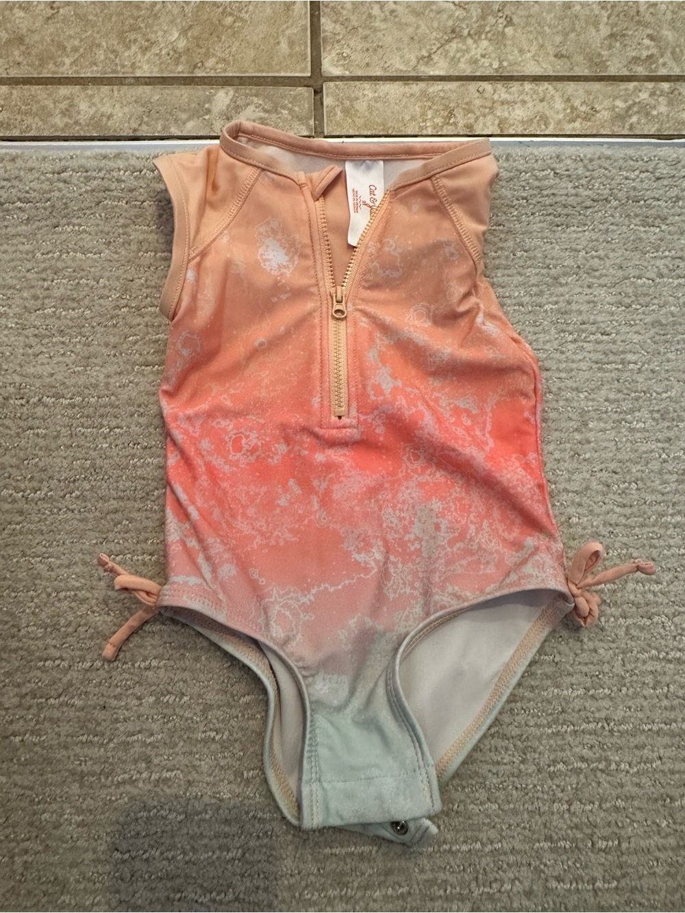 Cat & Jack Peach to Coral Ombre Girls' One-Piece Swimsuit with Front Zip